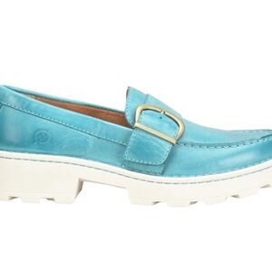 Born Contessa Turquoise Leather Platform Loafers Size 6 NWOB Travel Comfort HSH